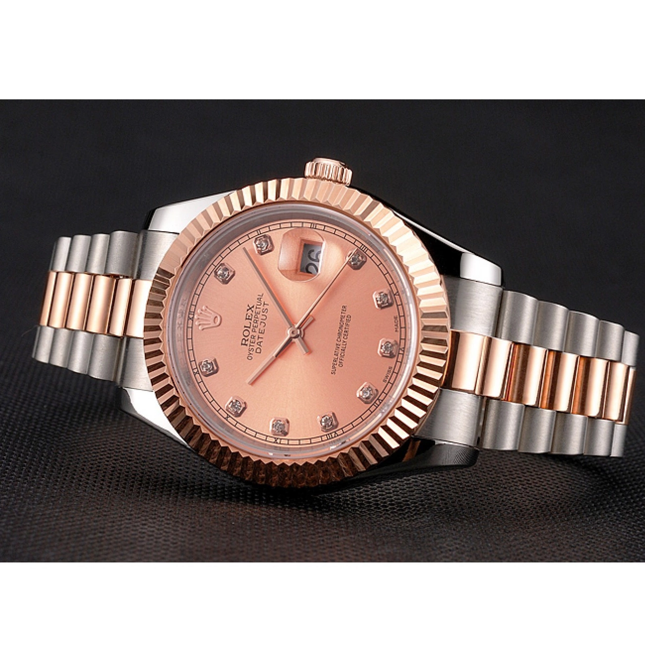 Aaa fake watches Tone Dial Swiss Datejust Steel And Rose Bezel Case Stainless Gold Bracelet Rolex Two 0729